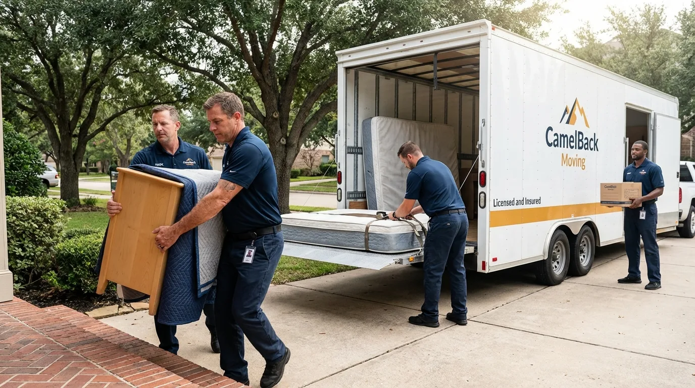 Crew loading residential truck for cross-state move from Festus, MO